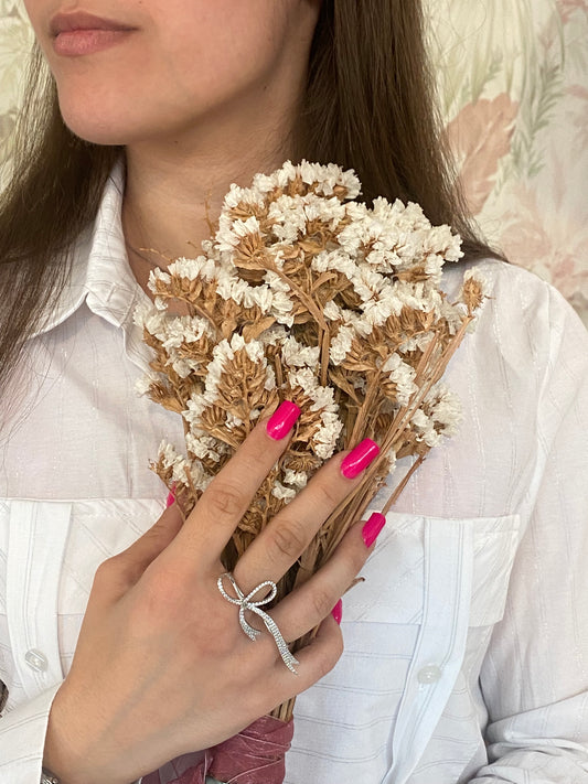 Anello Fiocco Strass Doppio - ARGENTO