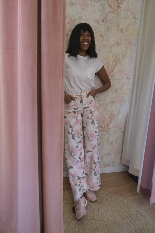 Pantaloni fiori rosa - ROSA