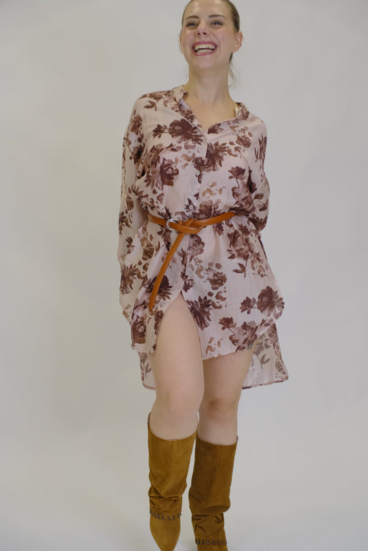 Camicione Over Floreale Collo Coreana - ROSA