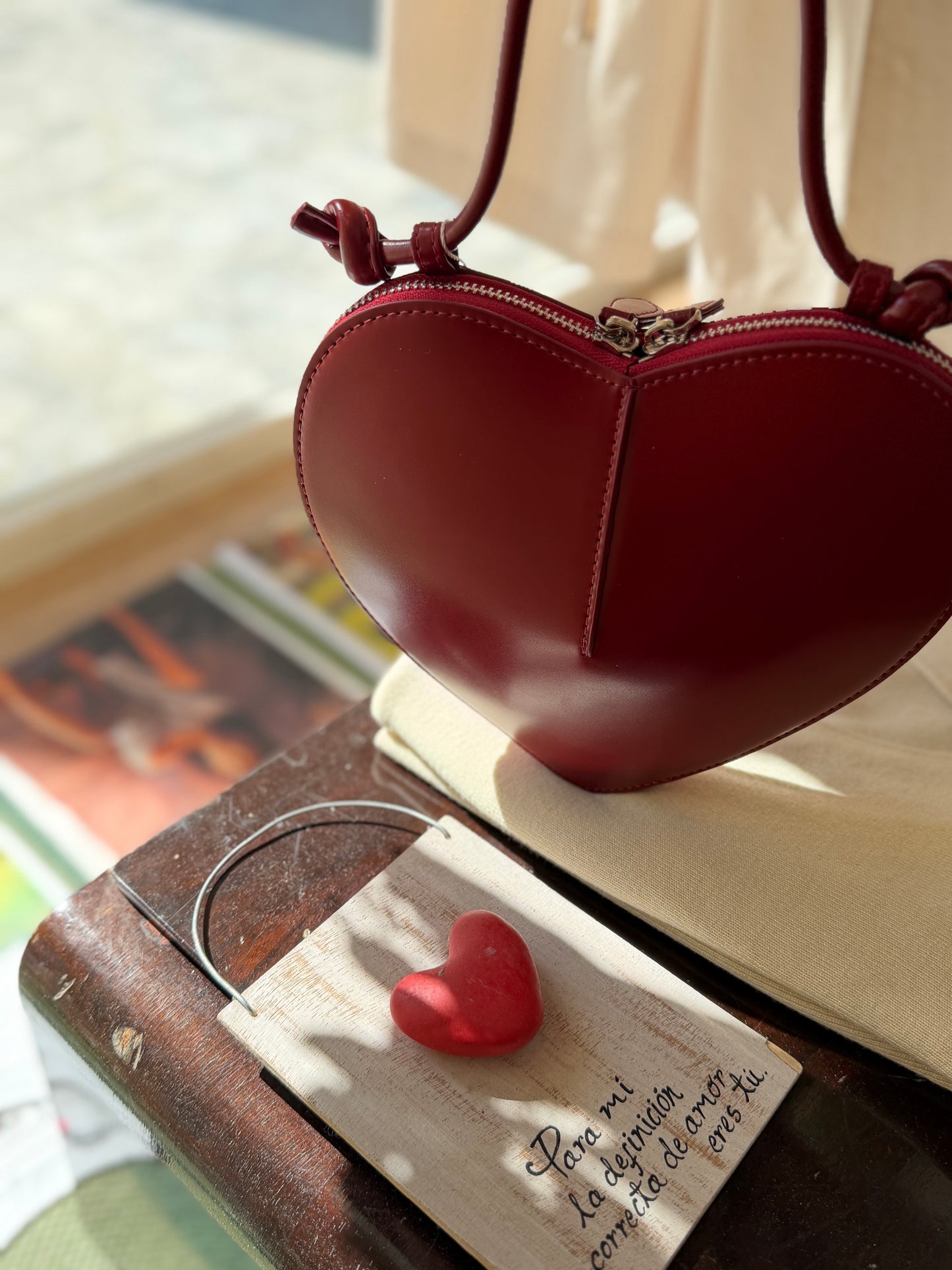 Borsetta forma di cuore in vera pelle - BORDEAUX