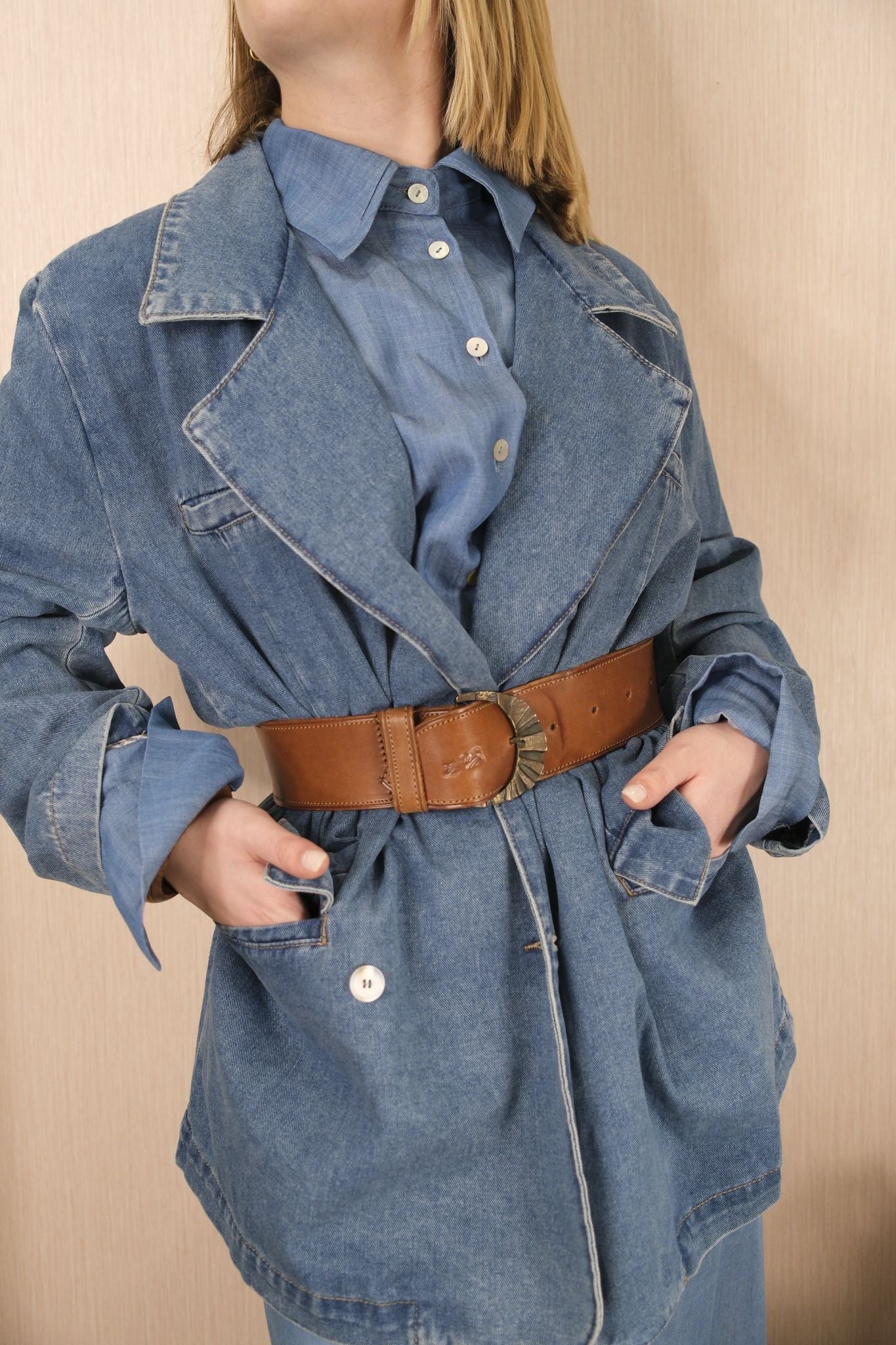 Giacca YH1018 denim doppio petto - DENIM CHIARO
