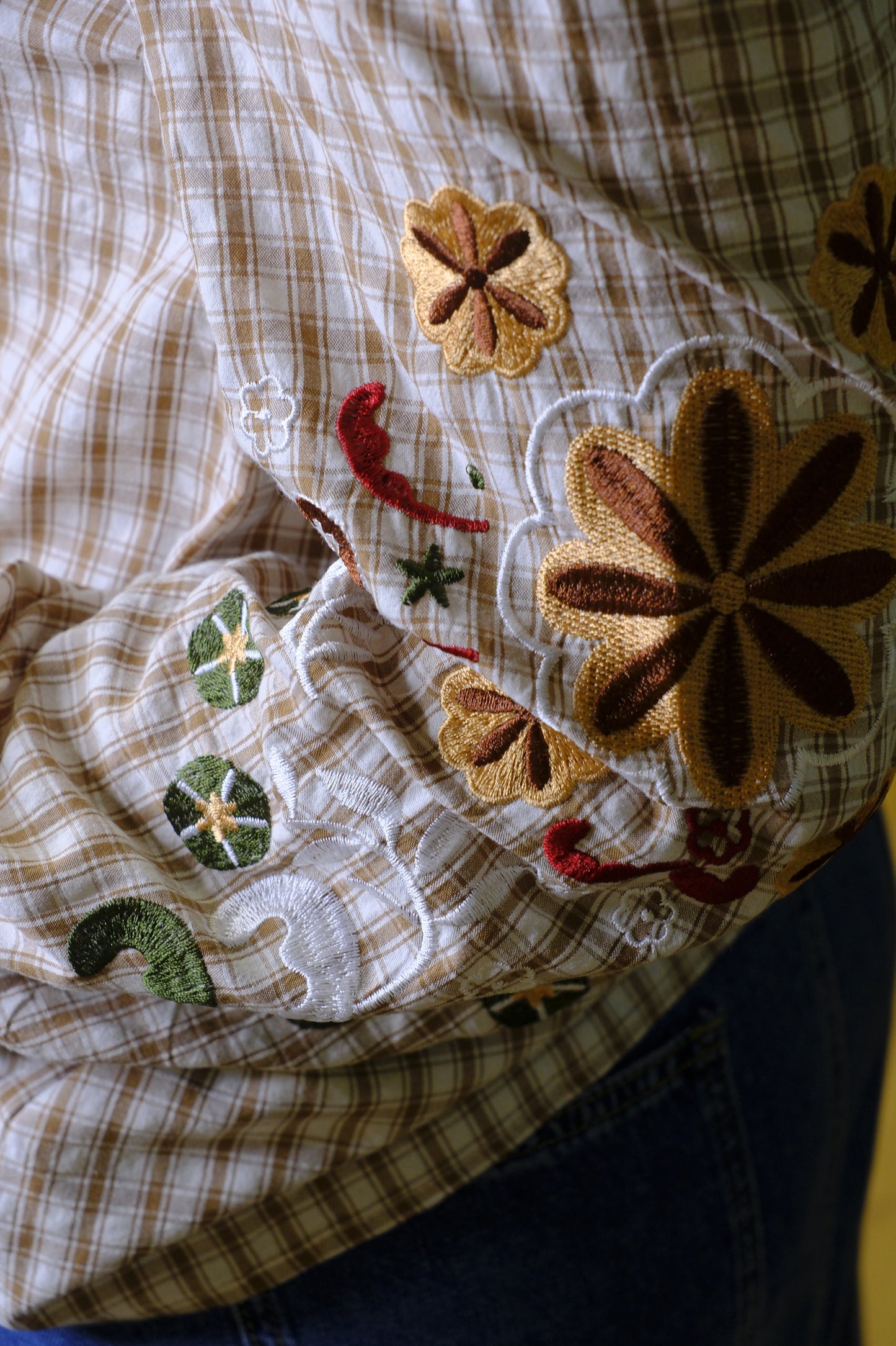 Camicia Country Ricami Manica - BEIGE