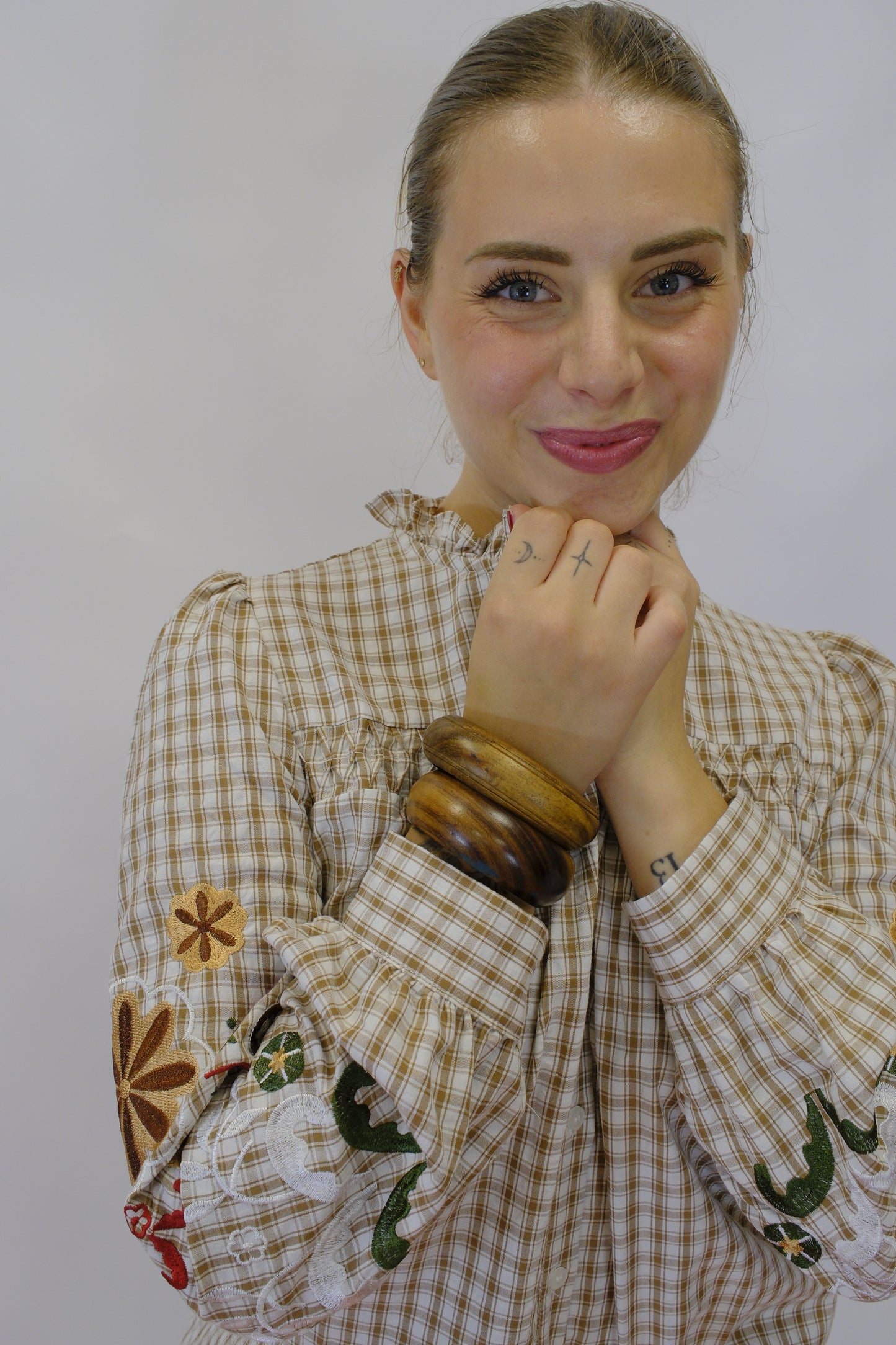 Camicia Country Ricami Manica - BEIGE