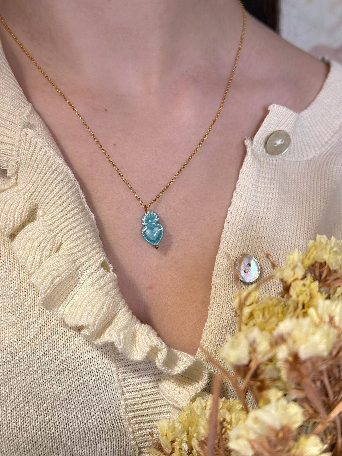 Collana 0014 Cuore Sacro - AZZURRO