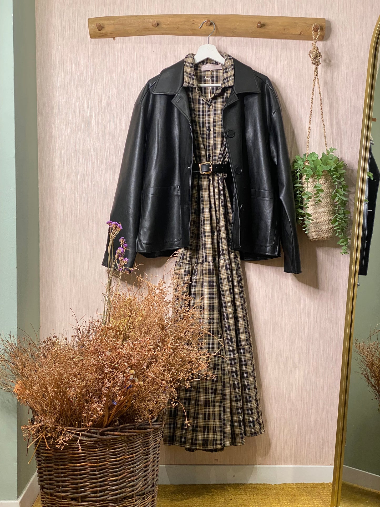 Abito 030 balze con cintura elasticizzato - TARTAN BEIGE/NERO