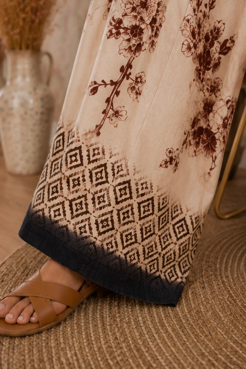 Pantalone con fantasia floreale - BEIGE