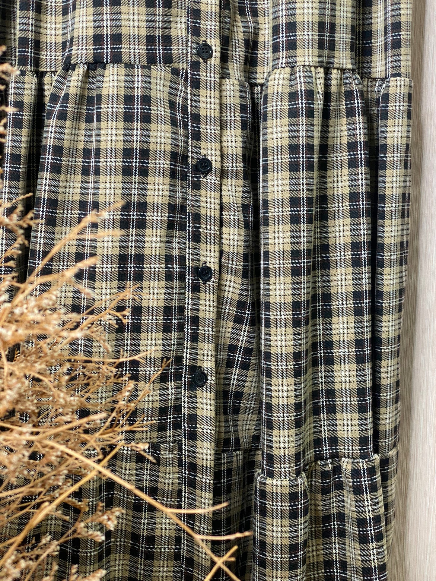 Abito 030 balze con cintura elasticizzato - TARTAN BEIGE/NERO