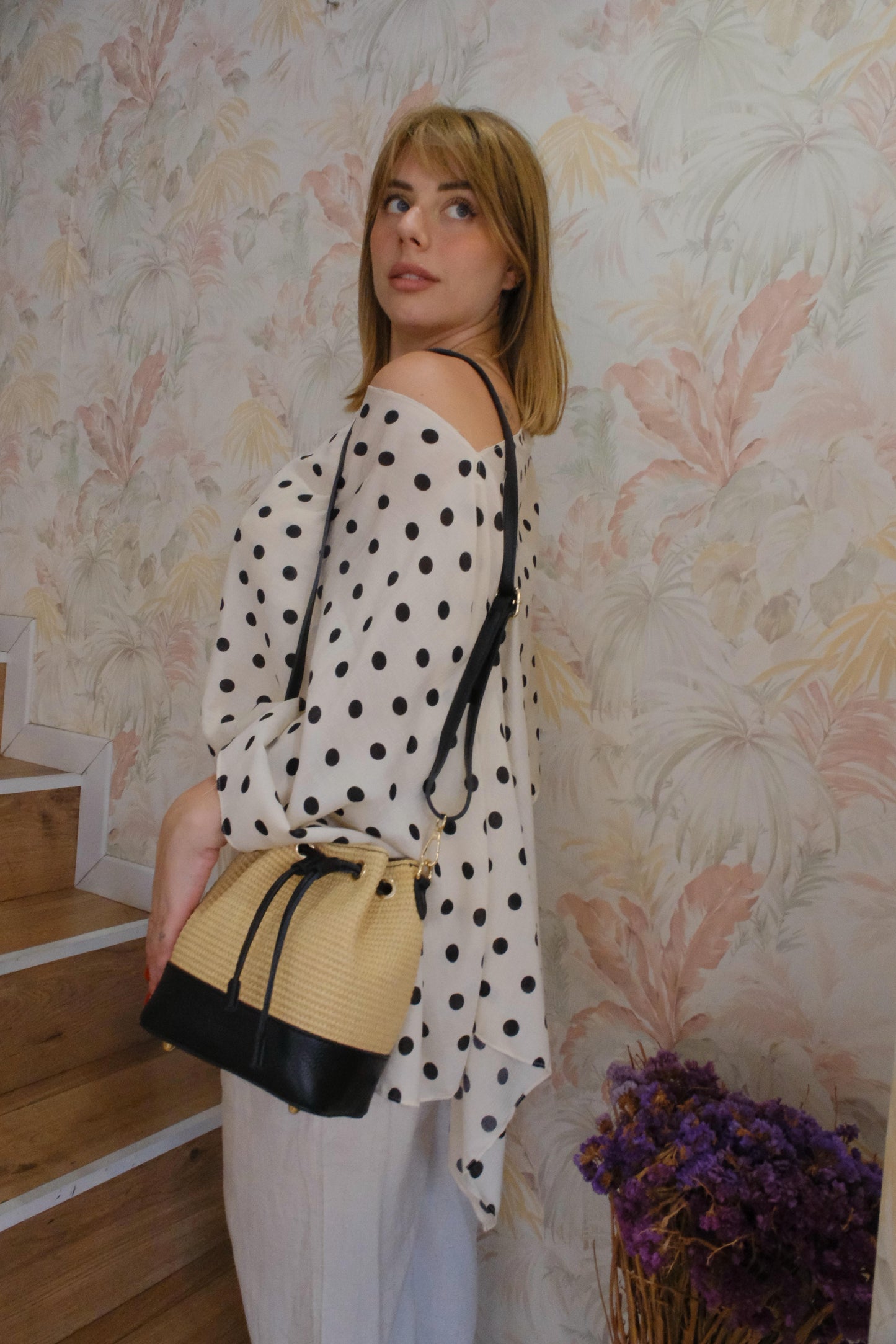 Blusa due pezzi a pois - BIANCO