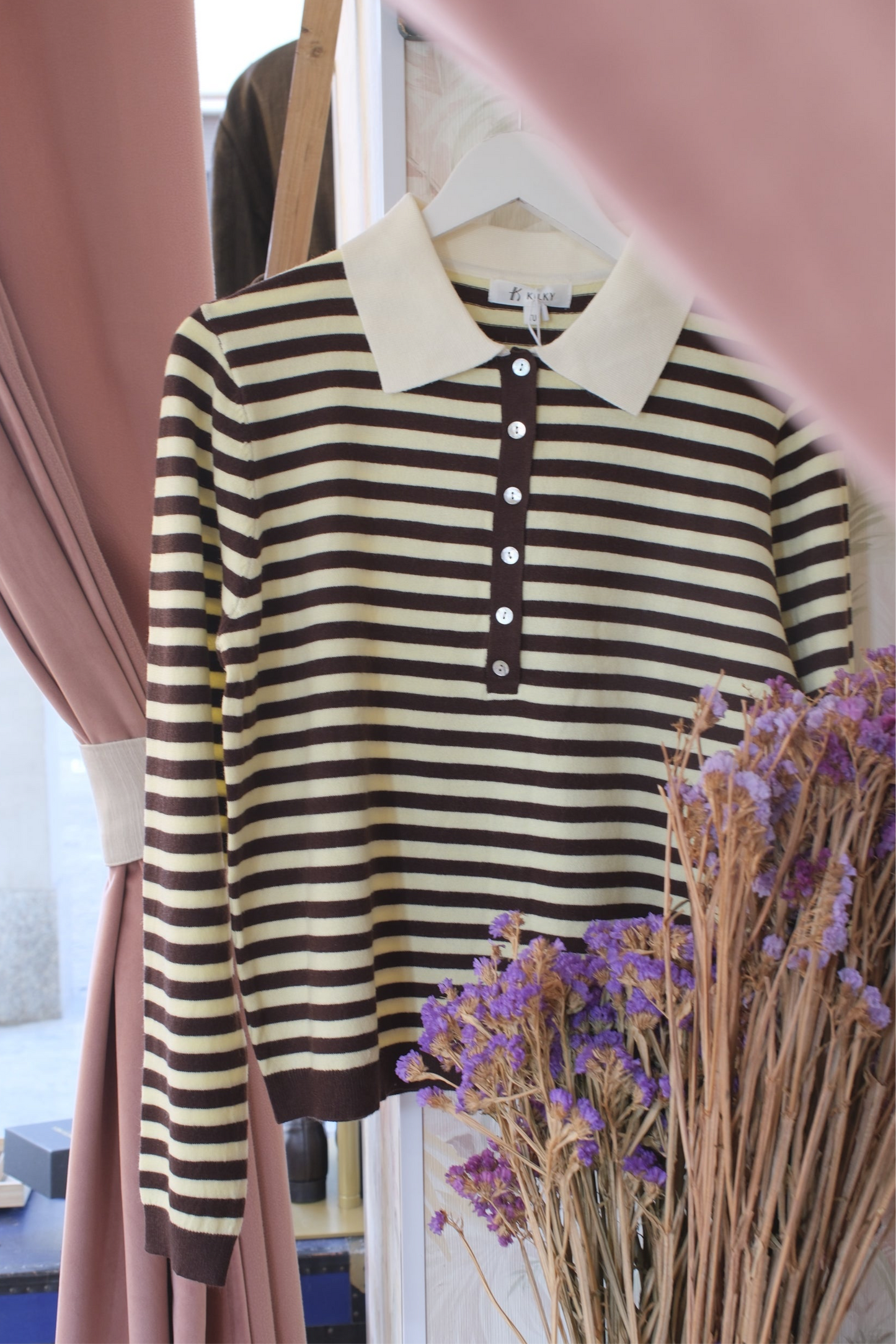Maglia a righe colletto - VANIGLIA/MARRONE