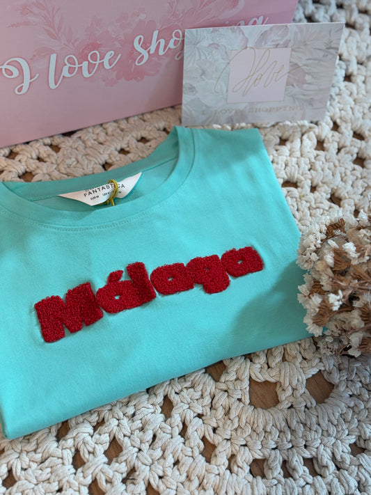 T-shirt con scritta Malaga - VERDE ACQUA