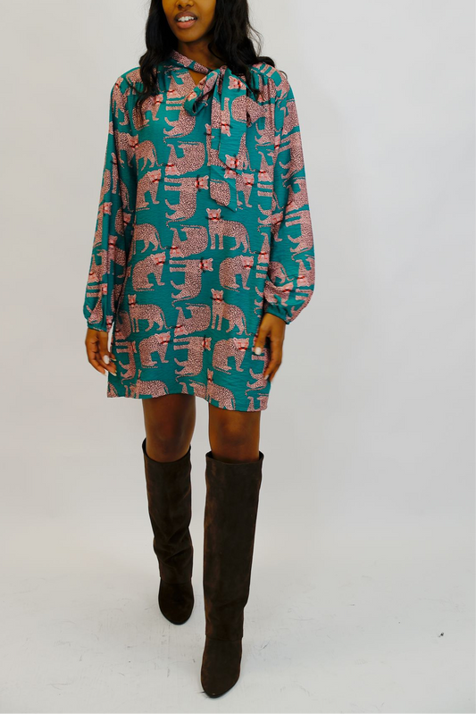 Abito corto fantasia leopardi - VERDE