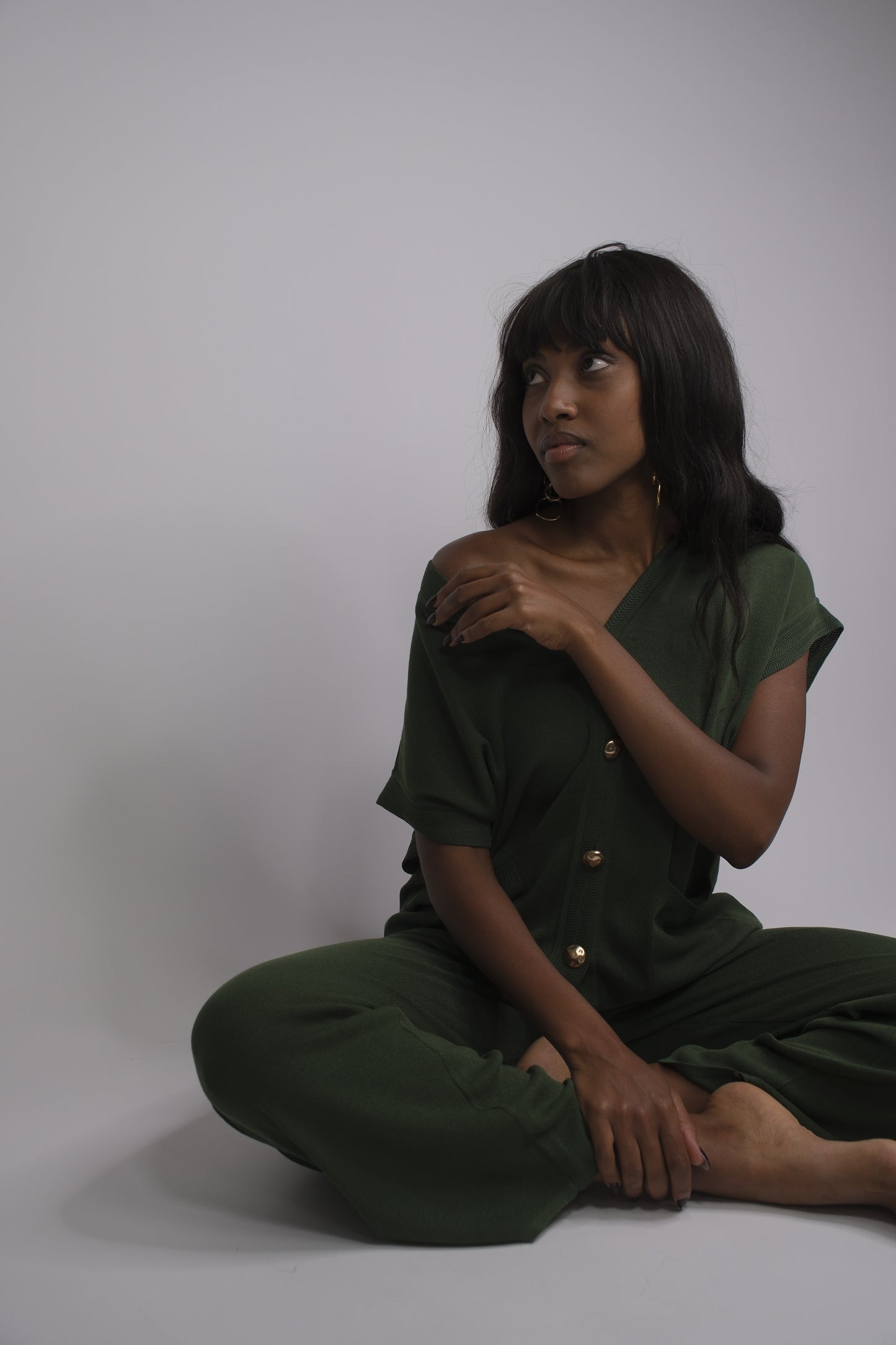 Completo pantaloni e maglia con bottoni dorati - VERDE