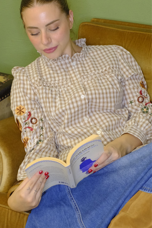 Camicia Country Ricami Manica - BEIGE