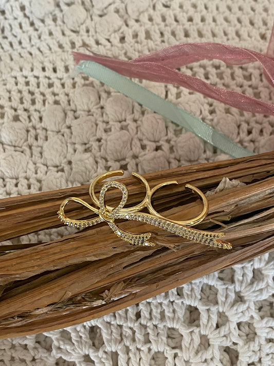 Anello Fiocco Strass Doppio - ORO