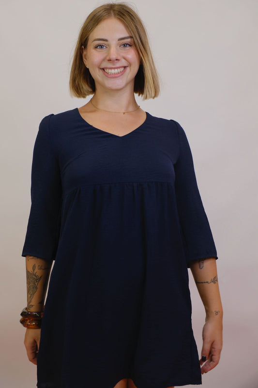 Abito mancia a 3/4 scollo V - BLUE