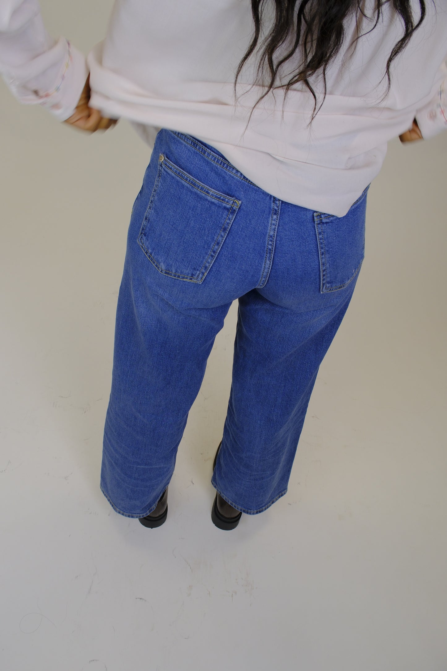 Jeans Largo Ricamo Fiori Tasca - DENIM SCURO