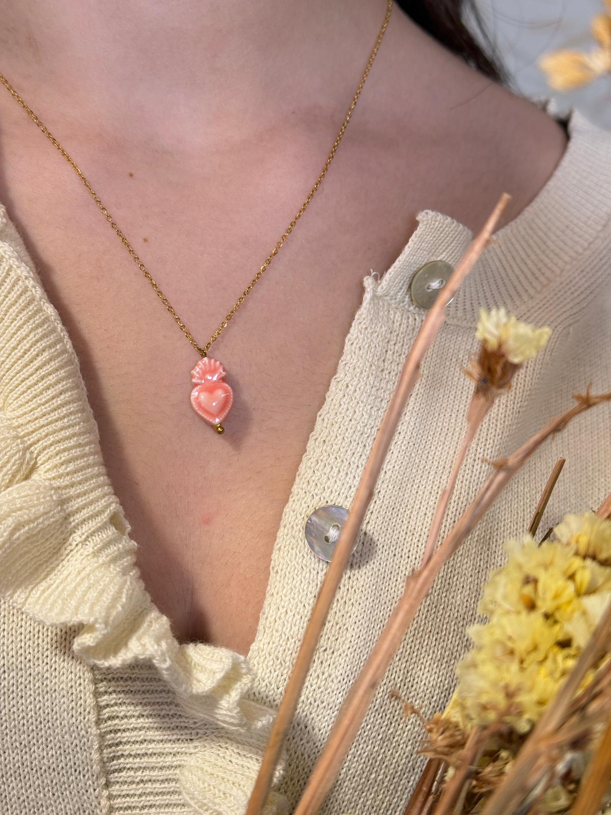 Necklace 0014 Sacred Heart - PINK