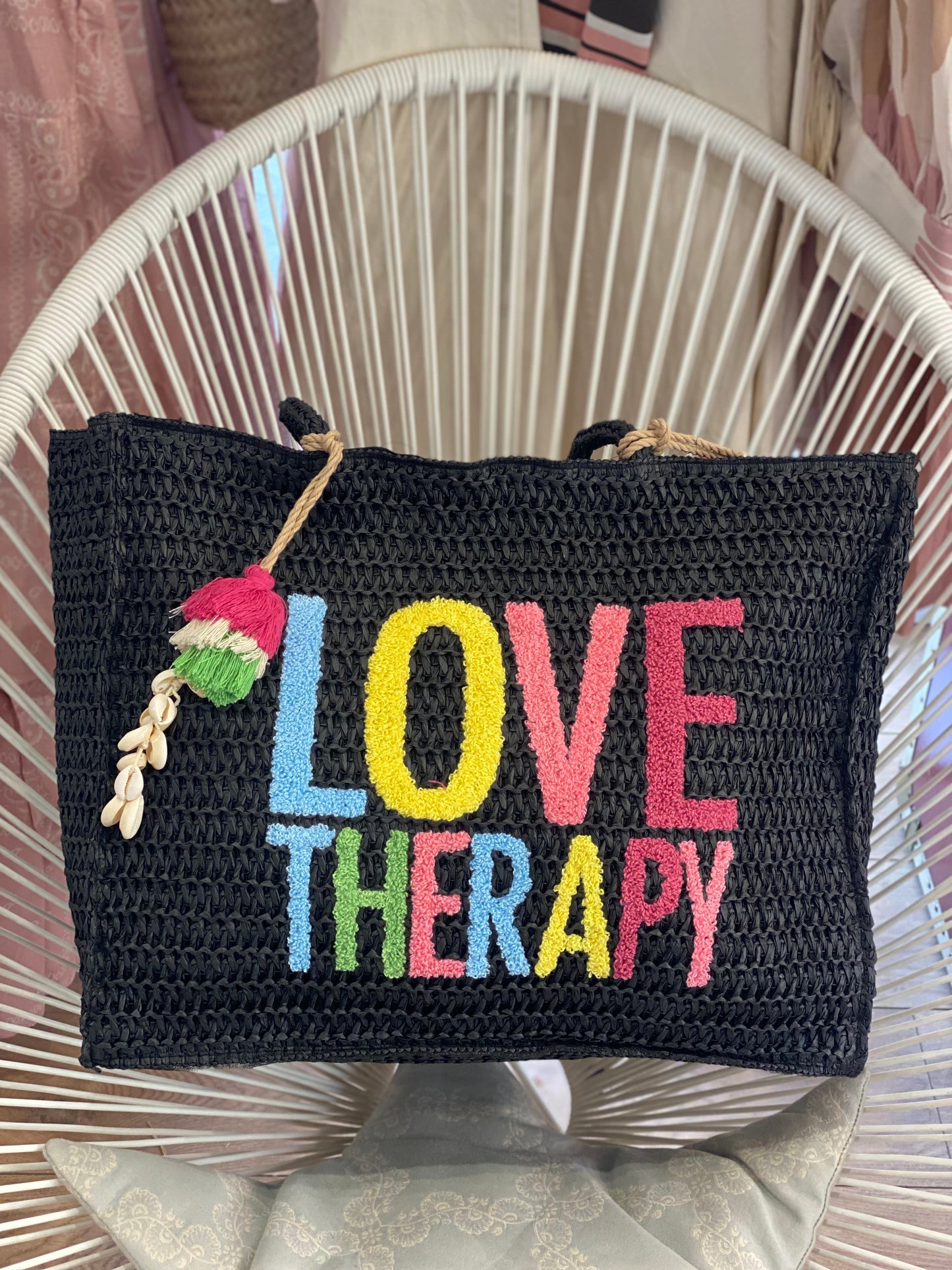Borsa lollypop grande rafia - NERO