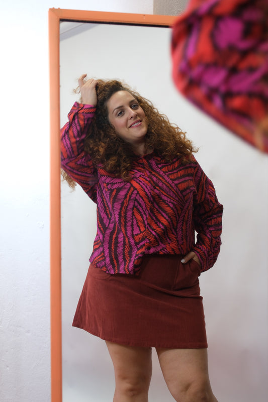 Camicia fantasia strisce optical - ROSSO