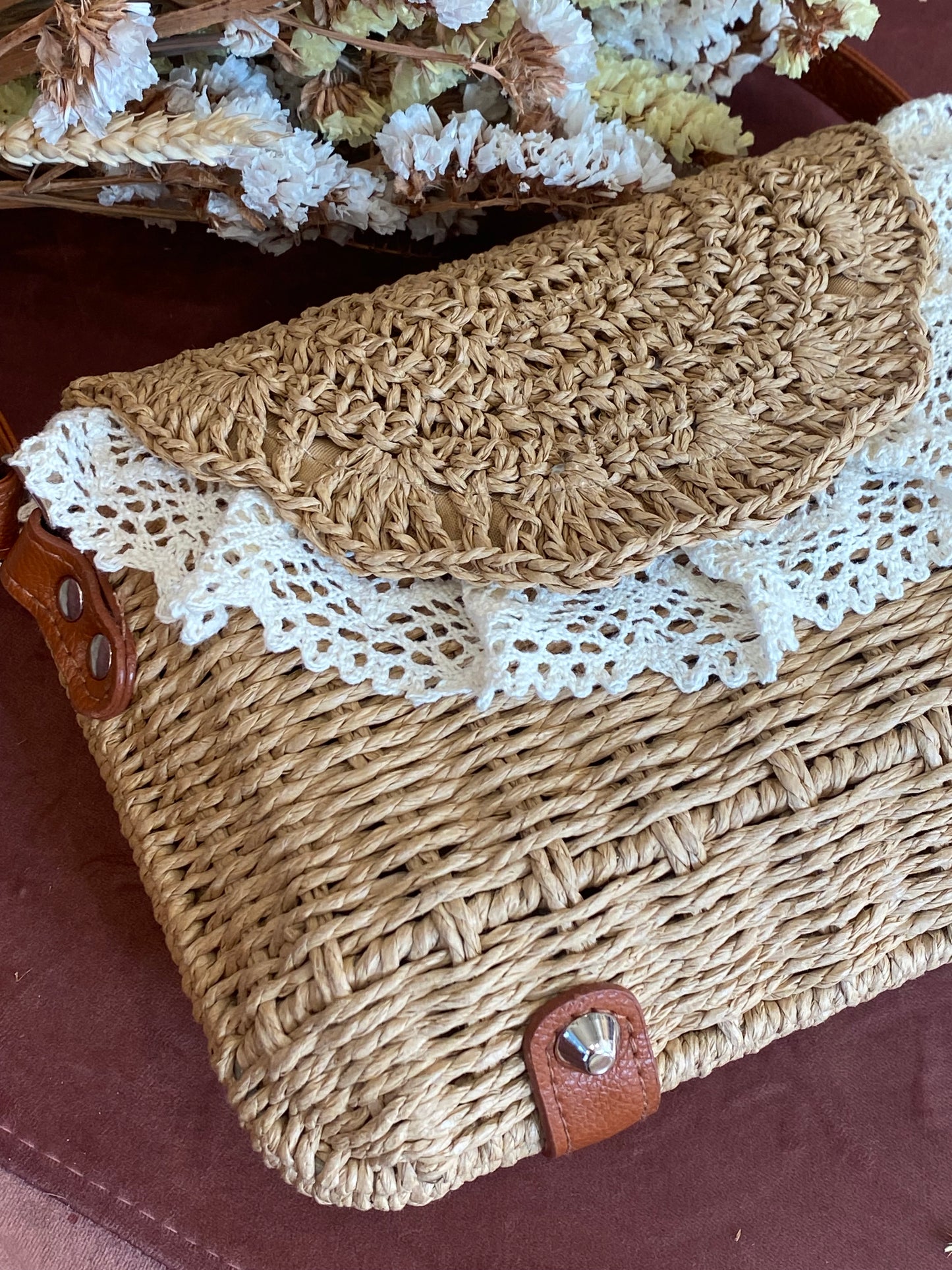 Borsa Rafia e Pizzo - BEIGE