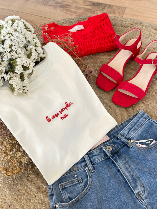 T-shirt V0702 le cose semplici mai - BIANCO/rosso