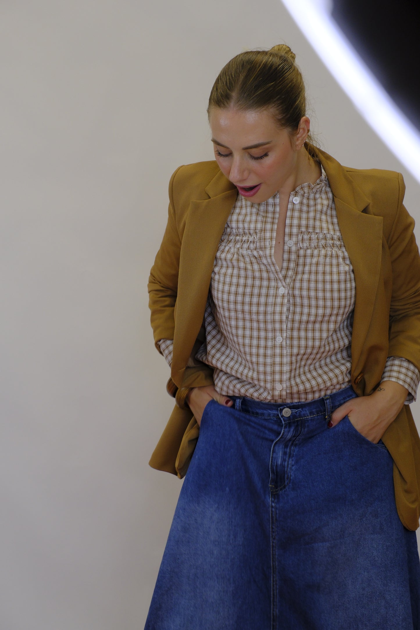 Camicia Country Ricami Manica - BEIGE