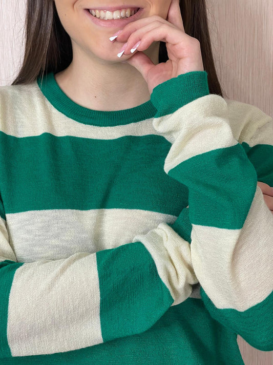 Maglia 51C/10200 girocollo righe - BURRO/VERDE