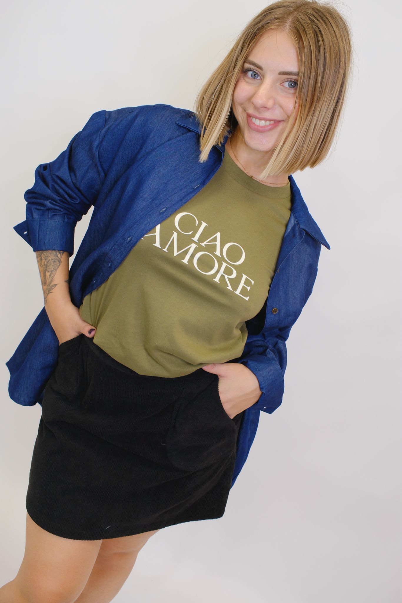 T-shirt stampa Ciao Amore - VERDE MILITARE