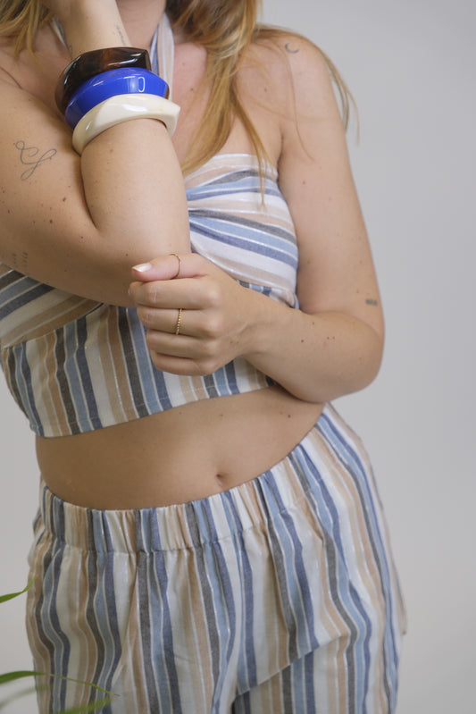 Top a Righe con Allaccio sul Collo - BLUE