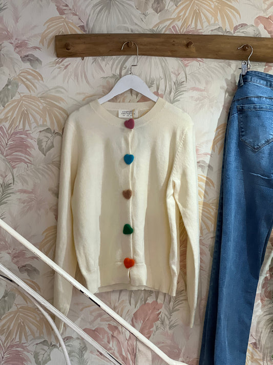 Cardigan bottoni cuore colorati - BIANCO