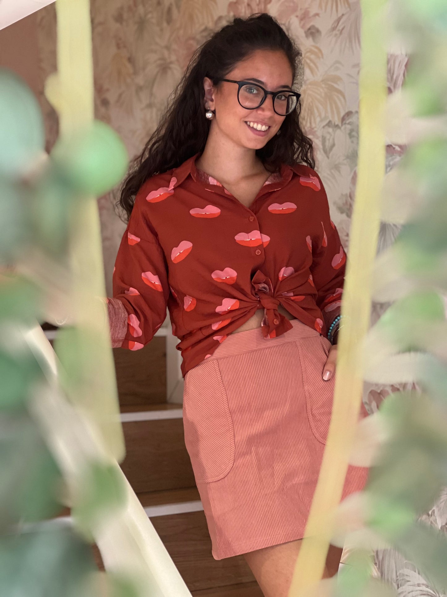 Camicia fantasia labbra - RUGGINE