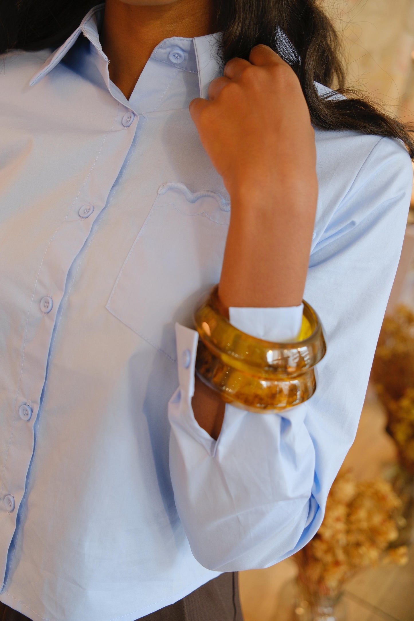 Camicia corta tinta unita - AZZURRO