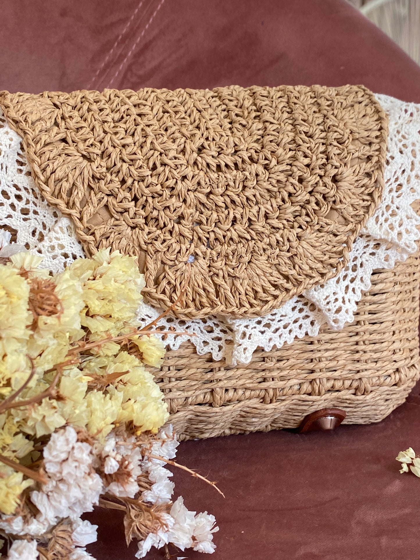 Borsa Rafia e Pizzo - BEIGE