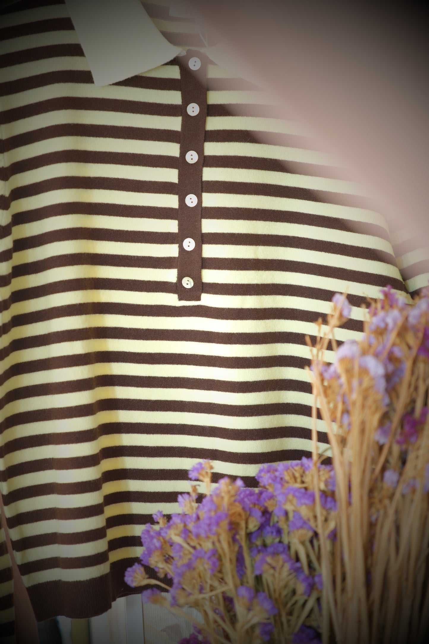 Maglia a righe colletto - VANIGLIA/MARRONE
