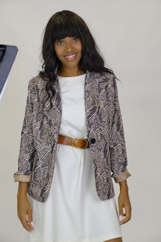 Giacca fantasia strisce bicolore - BEIGE