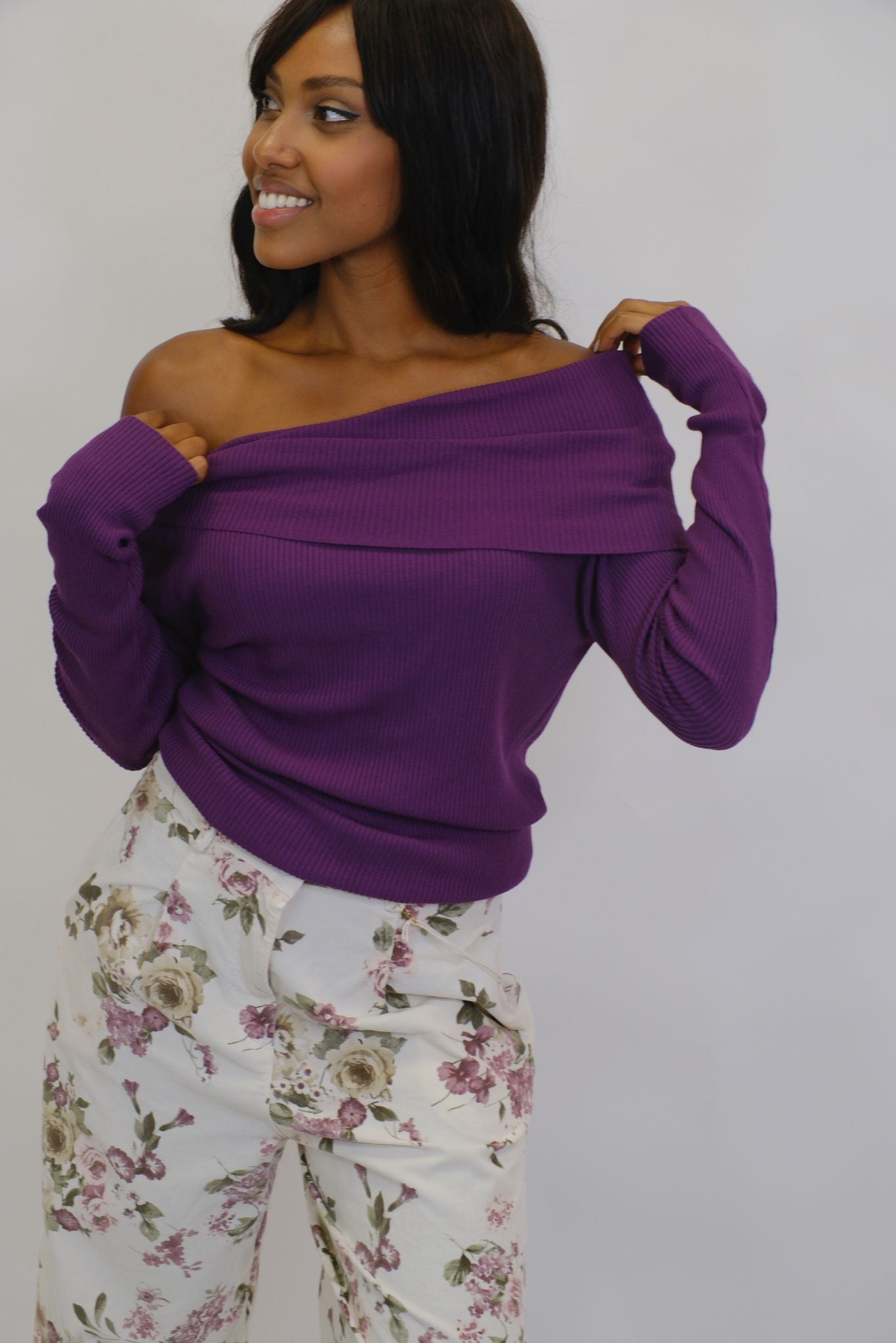 Pantalone Cotone Costine Floreale - PANNA