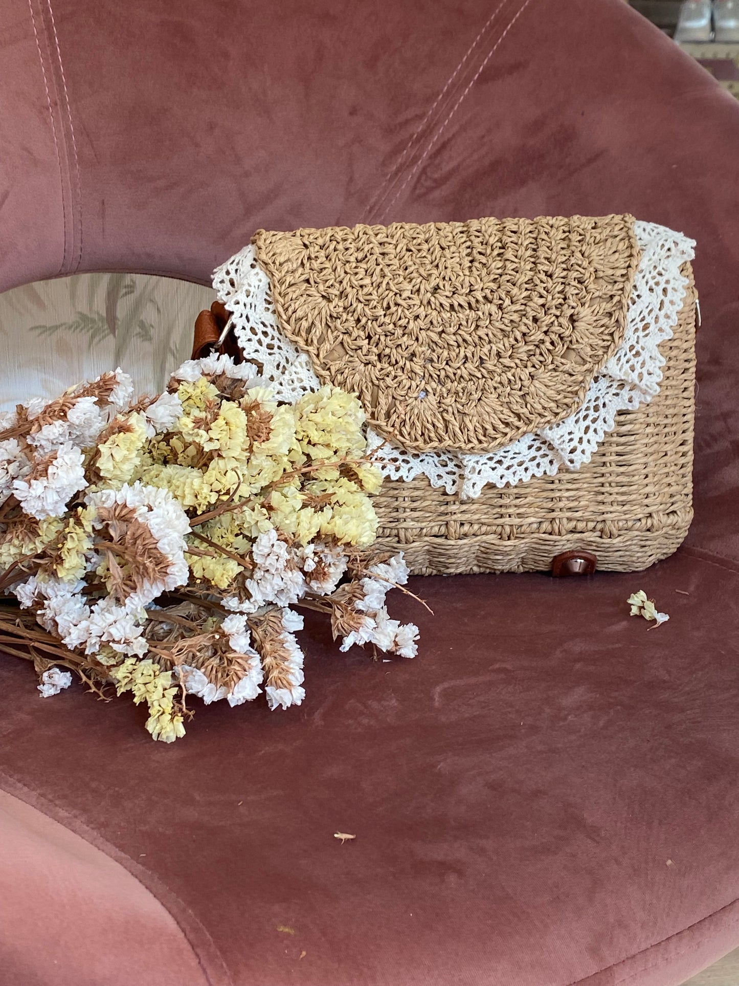 Borsa Rafia e Pizzo - BEIGE