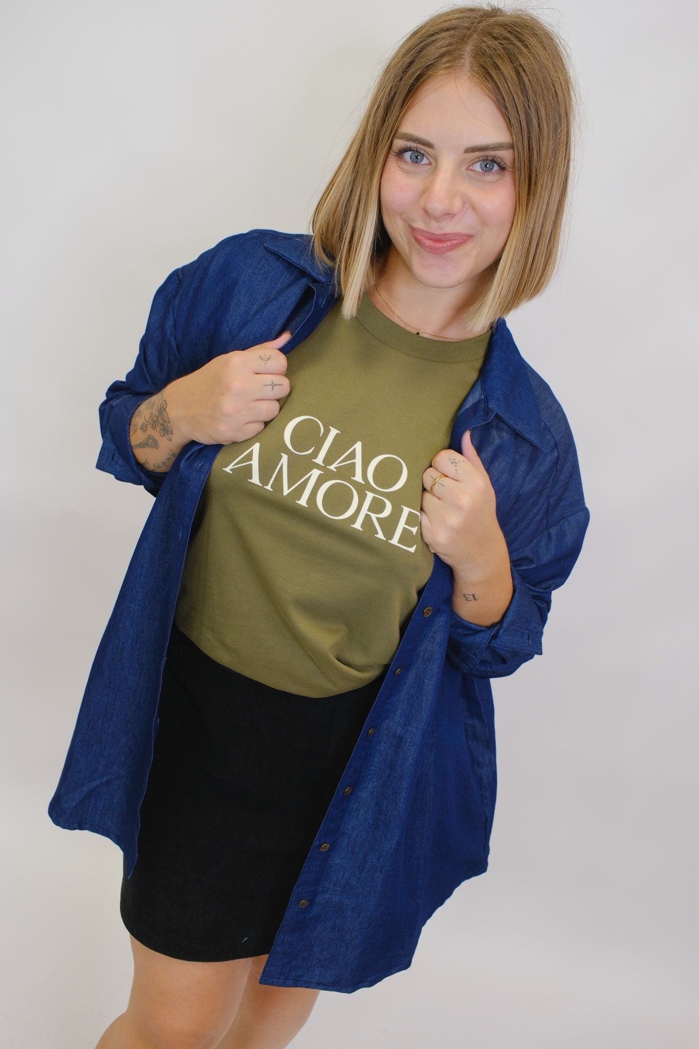 T-shirt stampa Ciao Amore - VERDE MILITARE