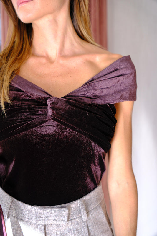 Body effetto velluto elasticizzato - CIOCCOLATO