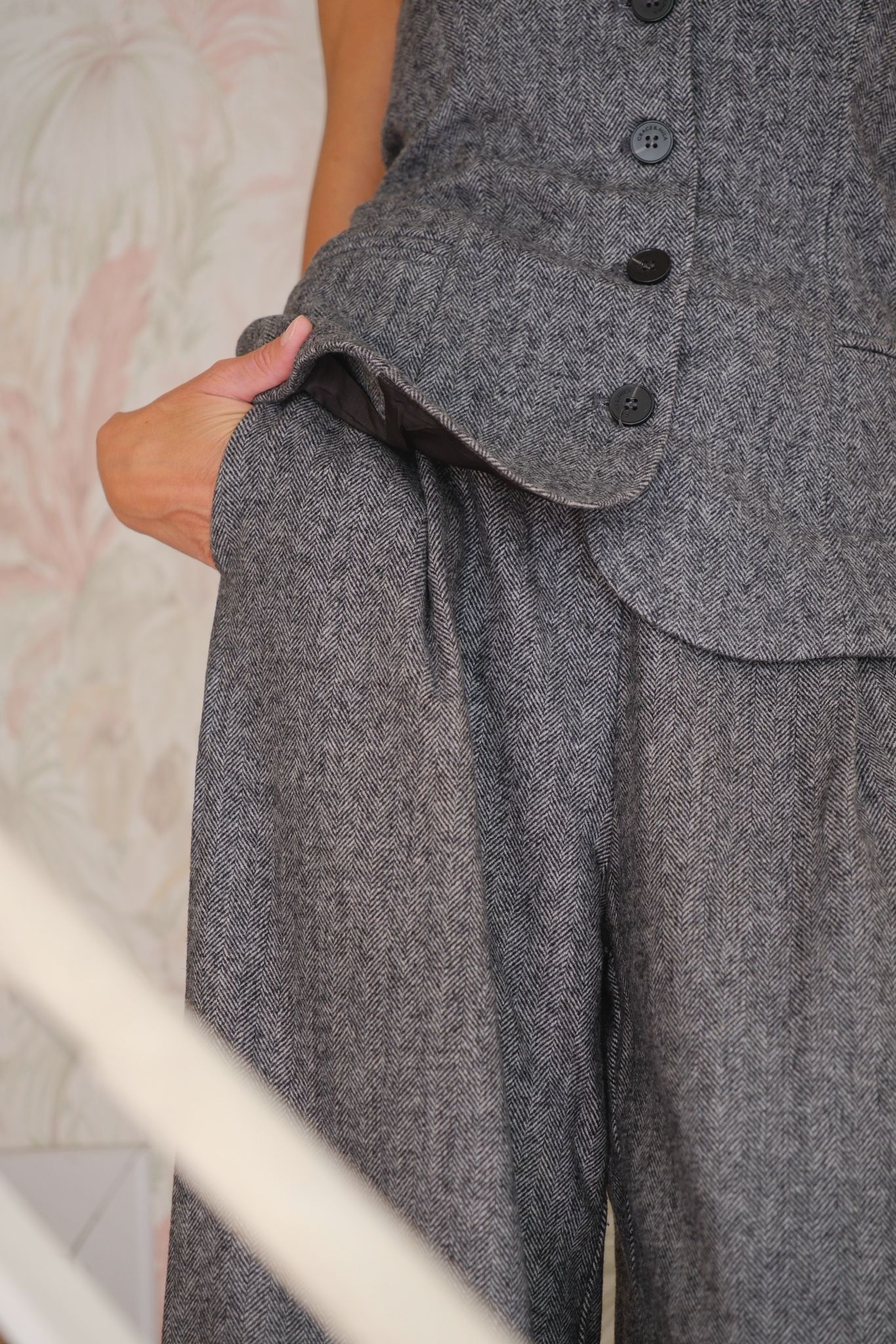 Pantaloni a palazzo herringbone - ANTRACITE