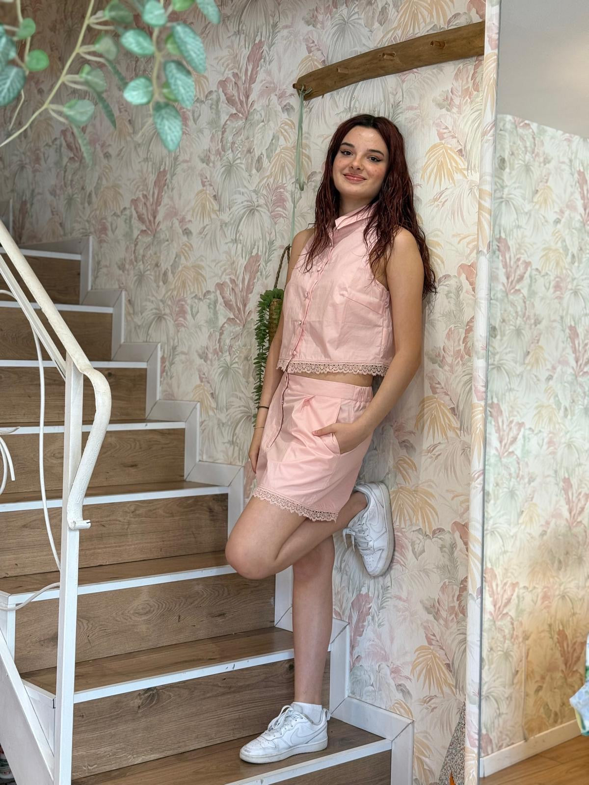 Completo Top/Camicia Smanicato e shorts - ROSA