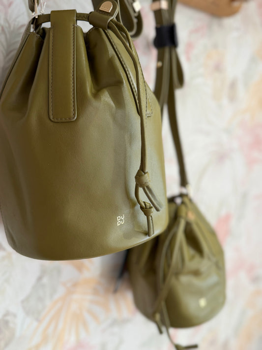 Borsa in pelle con coulisse piccola - VERDE OLIVA