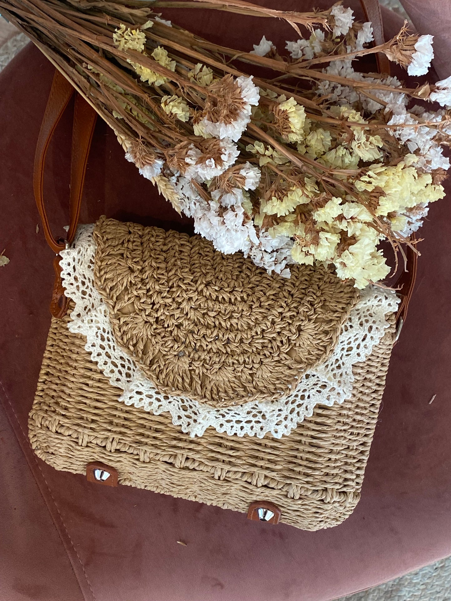 Borsa Rafia e Pizzo - BEIGE