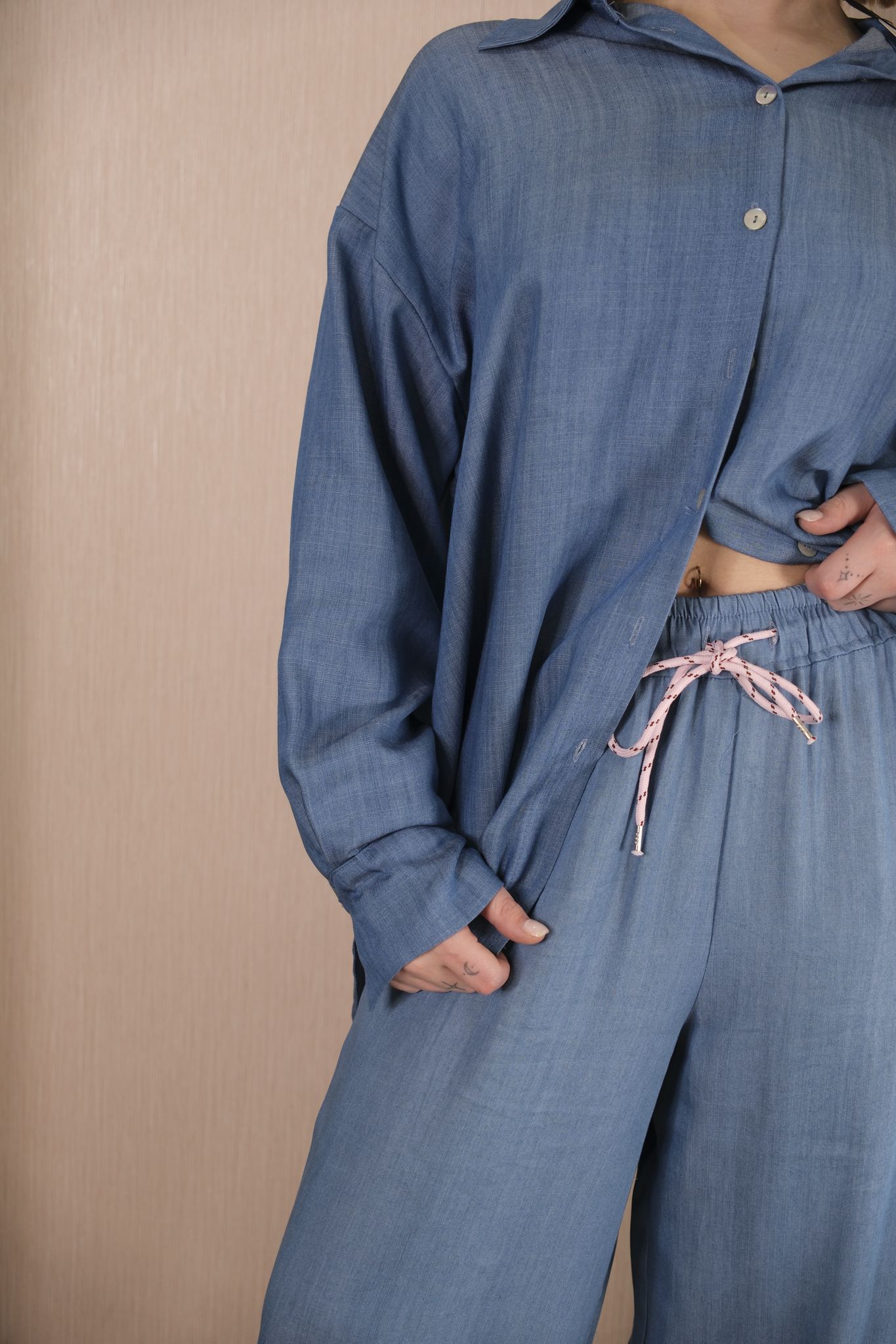 Pantaloni elastico e coulisse - AZZURRO