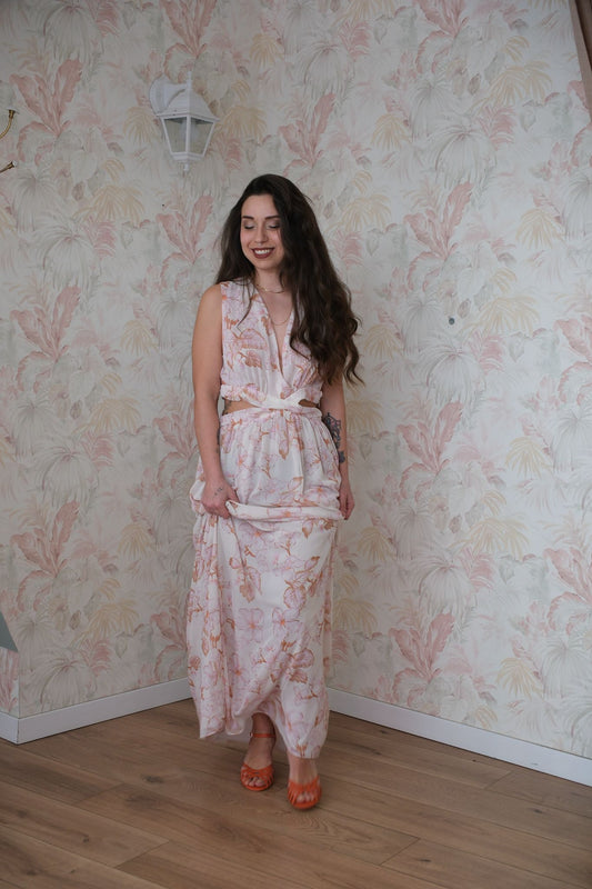 Abito spacchi laterali stampa fantasia - ROSA POLVERE