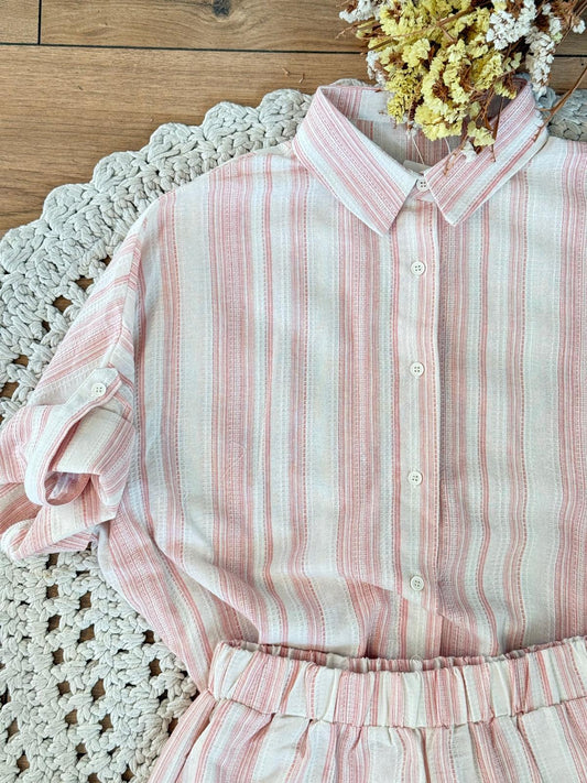 Completo Camicia Shorts a Righe - ORO ROSA
