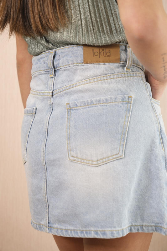 Gonna LOK622 fiocchi e perline - DENIM CHIARO