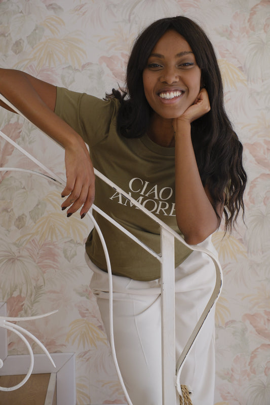 T-shirt stampa Ciao Amore - VERDE MILITARE
