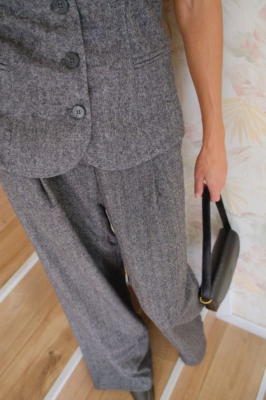 Pantaloni a palazzo herringbone - ANTRACITE