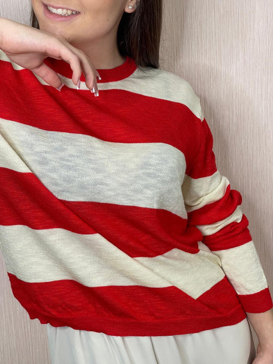 Maglia 51C/10203 girocollo righe - BURRO/ROSSO